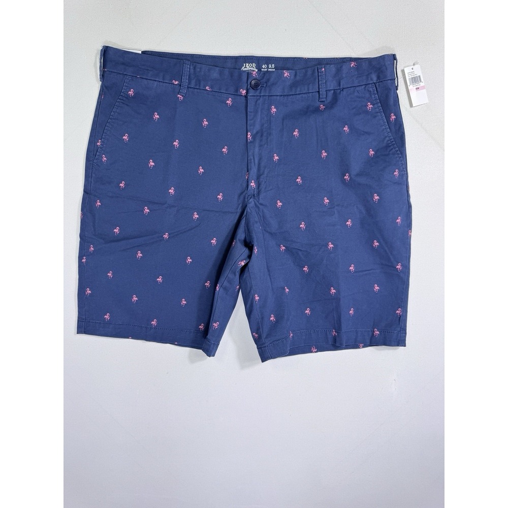 IZOD Saltwater Stretch Chino Shorts Men's 40 (41) Blue 9.5" NWT Flamingo AOP
